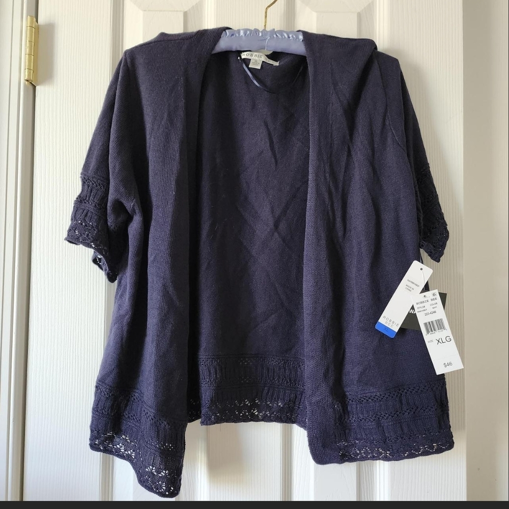 New Robbie Bee Blue Cardigan Lightweight Knit Open Front